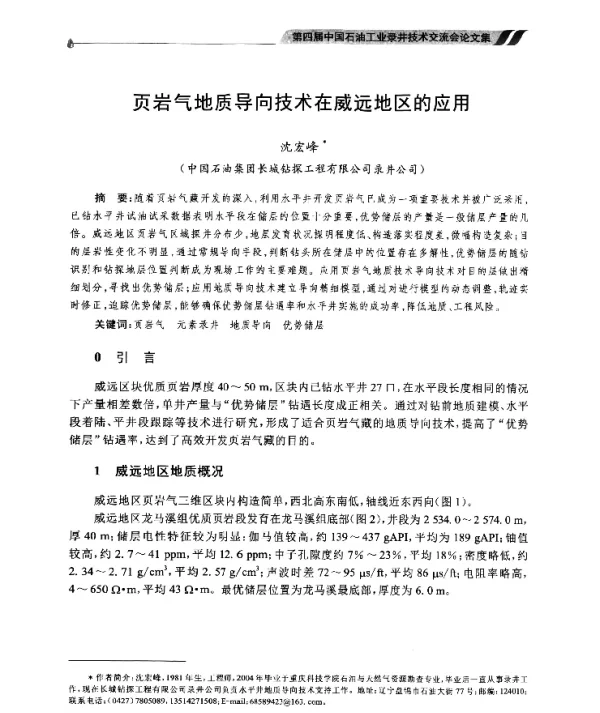 页岩气地质导向技术在威远地区的应用