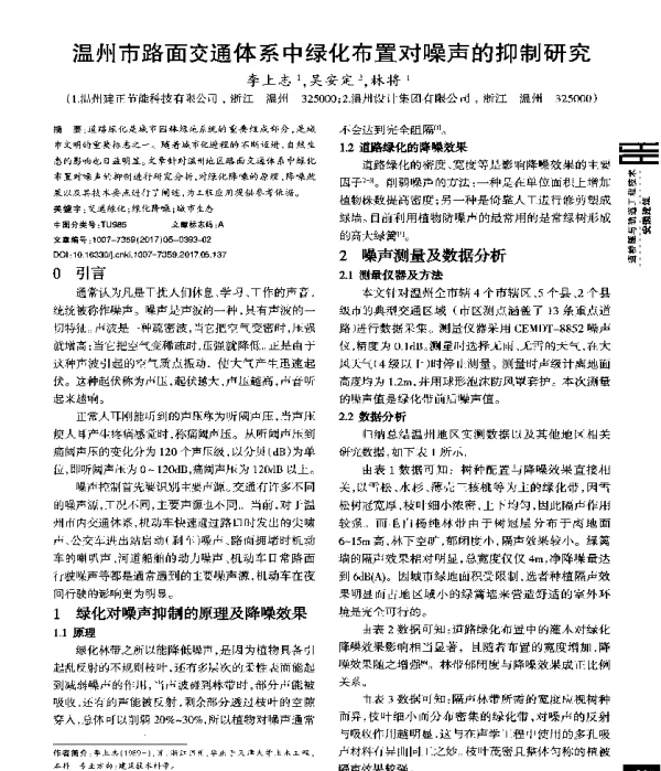 温州市路面交通体系中绿化布置对噪声的抑制研究