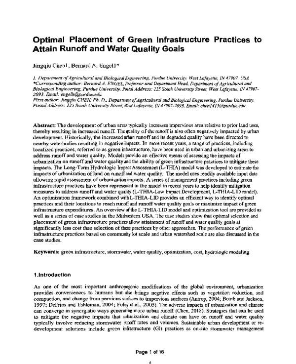 OptimalPlacementofGreenInfrastructurePracticestoAttainRunoffandWaterQualityGoals