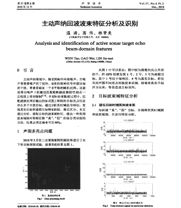 主动声纳回波波束特征分析及识别