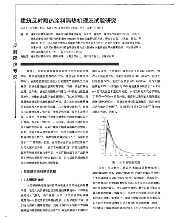建筑反射隔热涂料隔热机理及试验研究