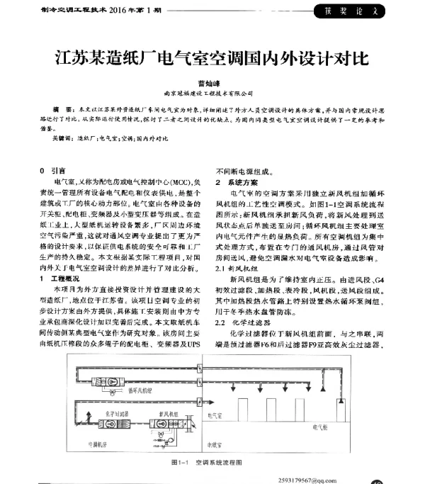 江苏某造纸厂电气室空调国内外设计对比