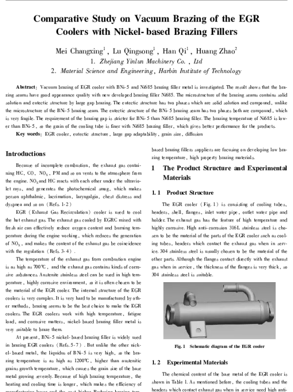 ComparativeStudyonVacuumBrazingoftheEGRCoolerswithNickel-basedBrazingFillers