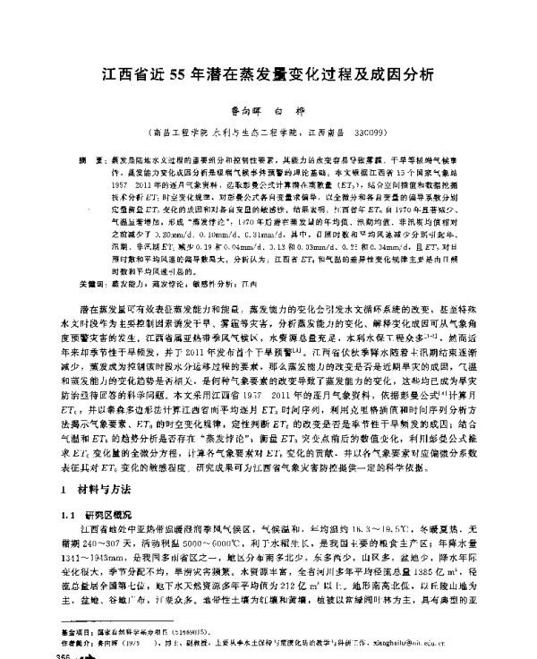 江西省近55年潜在蒸发量变化过程及成因分析