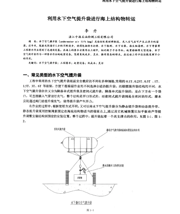 利用水下空气提升袋进行海上结构物转运