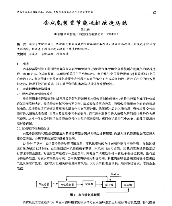 合成氨装置节能减排改造总结