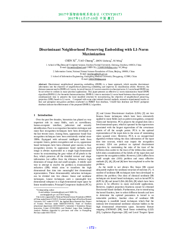 DiscriminantNeighborhoodPreservingEmbeddingwithL1-NormMaximization
