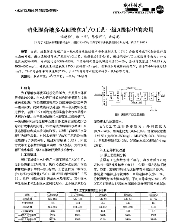 硝化混合液多点回流在A2O工艺一级A提标中的应用