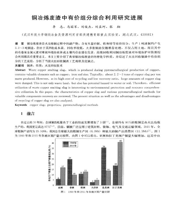 铜冶炼废渣中有价组分综合利用研究进展