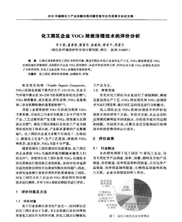 化工园区企业VOCs排放治理技术的评价分析