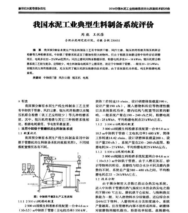 我国水泥工业典型生料制备系统评价