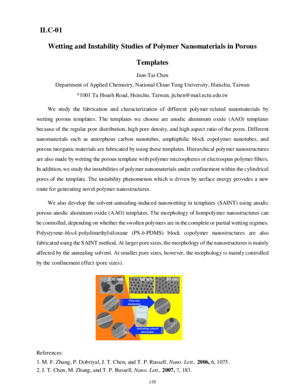 WettingandInstabilityStudiesofPolymerNanomaterialsinPorousTemplates