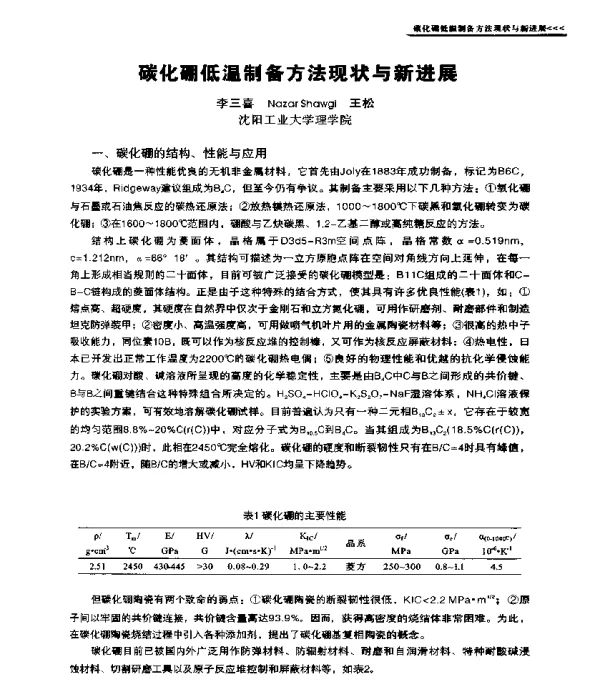 碳化硼低温制备方法现状与新进展