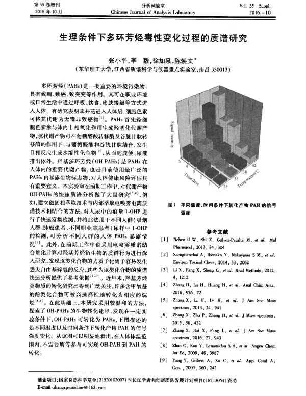 生理条件下多环芳烃毒性变化过程的质谱研究