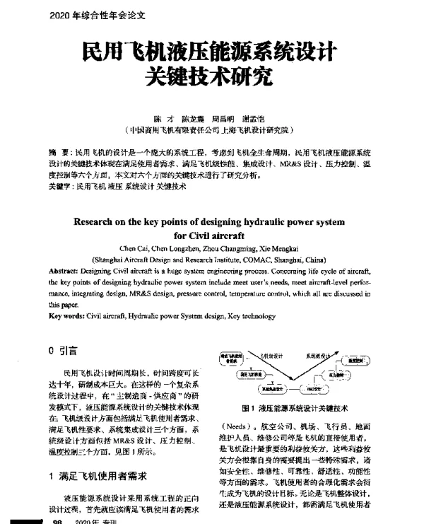 民用飞机液压能源系统设计关键技术研究