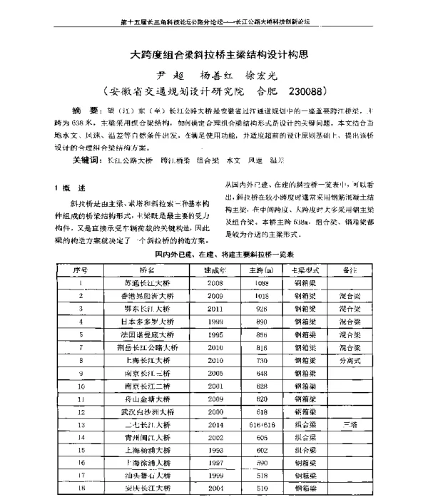 大跨度组合梁斜拉桥主梁结构设计构思