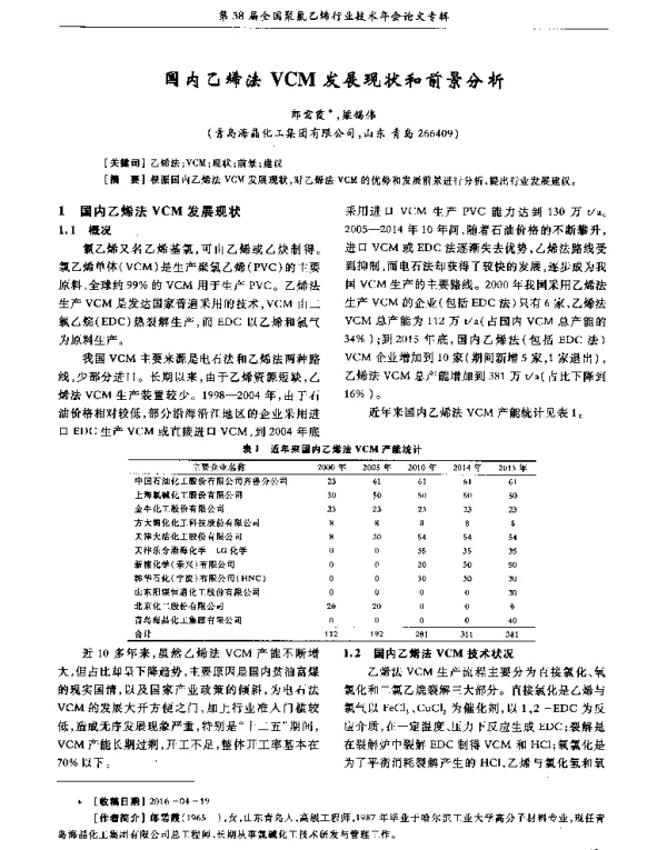 国内乙烯法VCM发展现状和前景分析