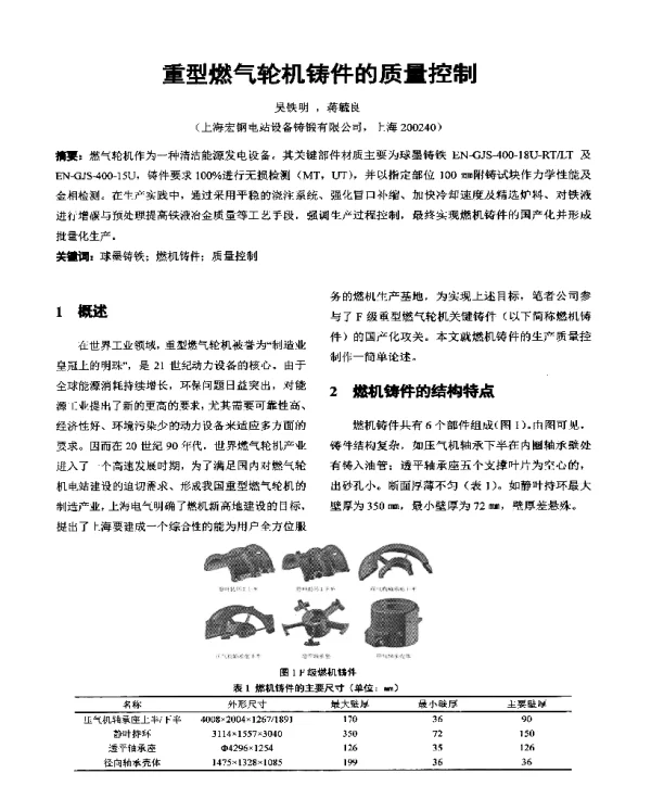 重型燃气轮机铸件的质量控制