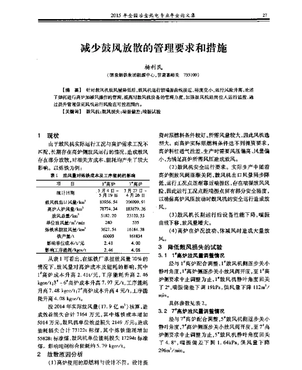减少鼓风放散的管理要求和措施