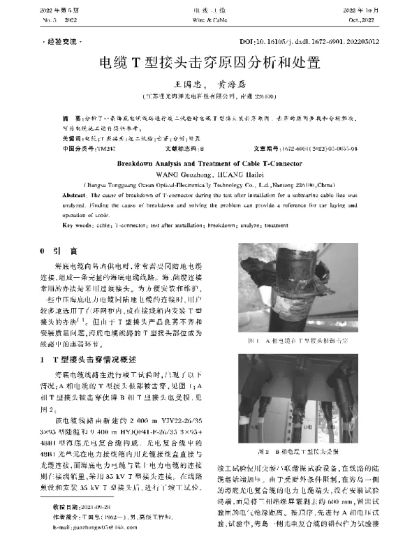 电缆T型接头击穿原因分析和处置