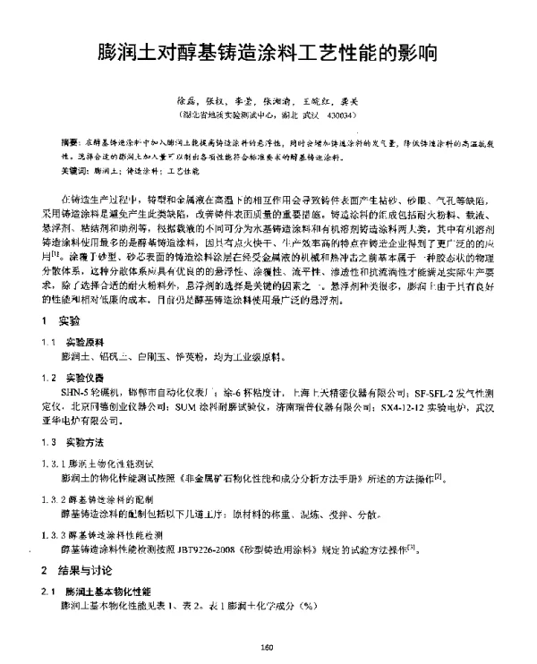 膨润土对醇基铸造涂料工艺性能的影响