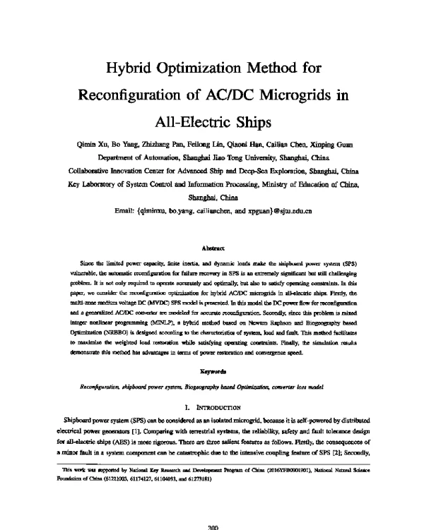 HybridOptimizationMethodforReconfigurationofACDCMicrogridsinAll-ElectricShips