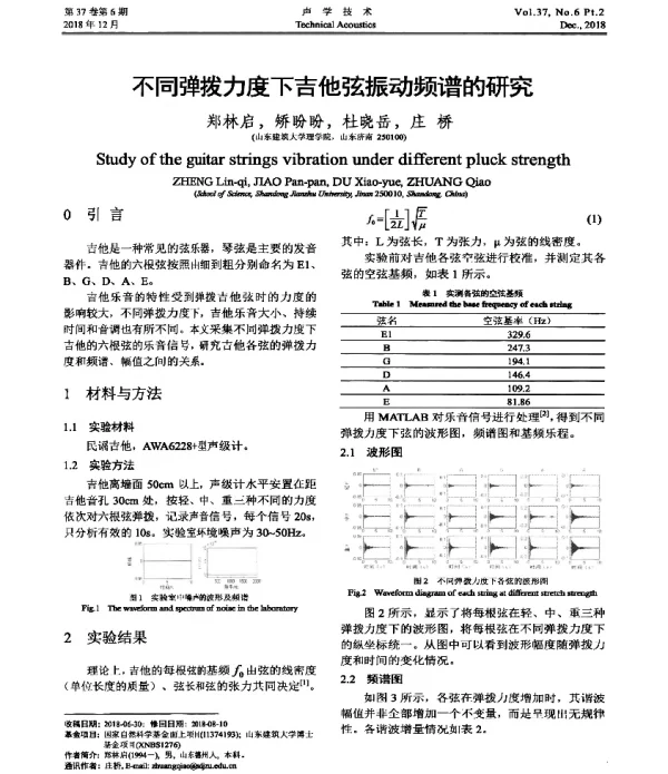 不同弹拨力度下吉他弦振动频谱的研究