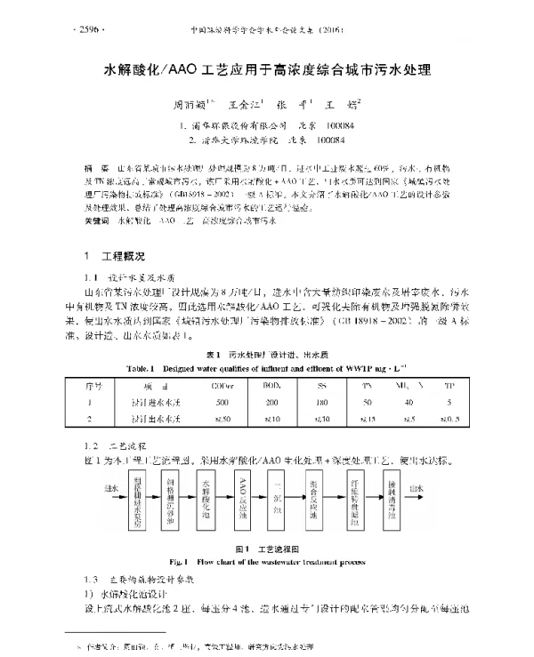 水解酸化AAO工艺应用于高浓度综合城市污水处理