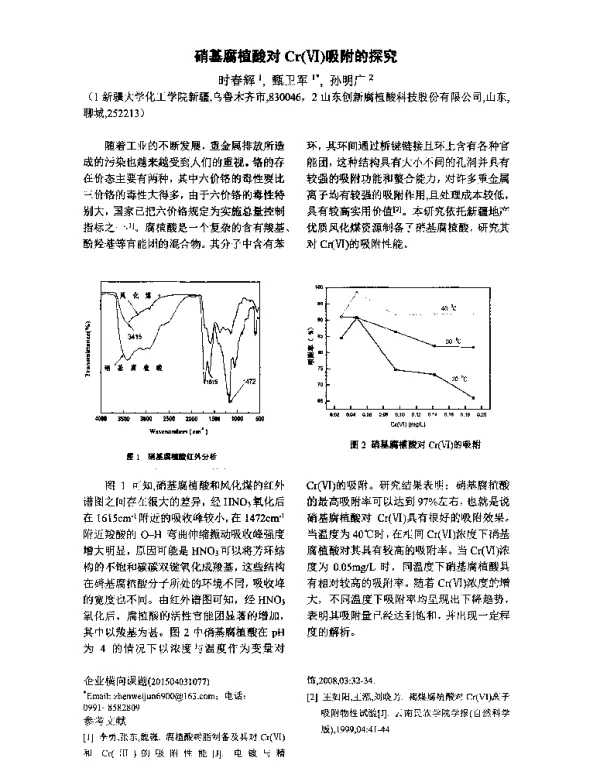 硝基腐植酸对Cr(Ⅵ)吸附的探究