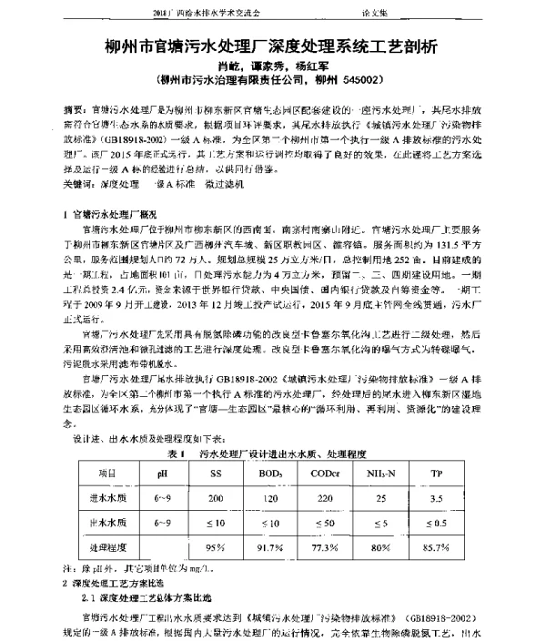 柳州市官塘污水处理厂深度处理系统工艺剖析