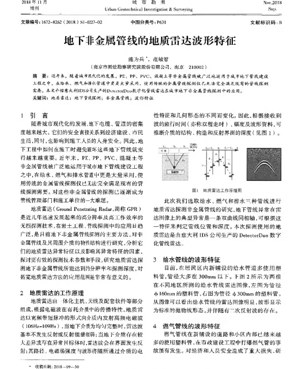地下非金属管线的地质雷达波形特征