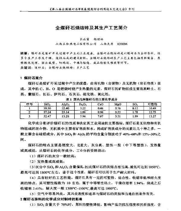 全煤矸石烧结砖及其生产工艺简介