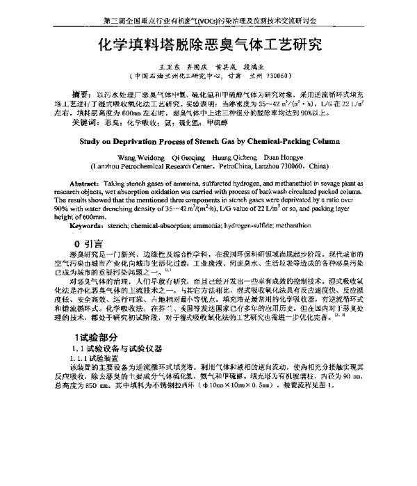 化学填料塔脱除恶臭气体工艺研究