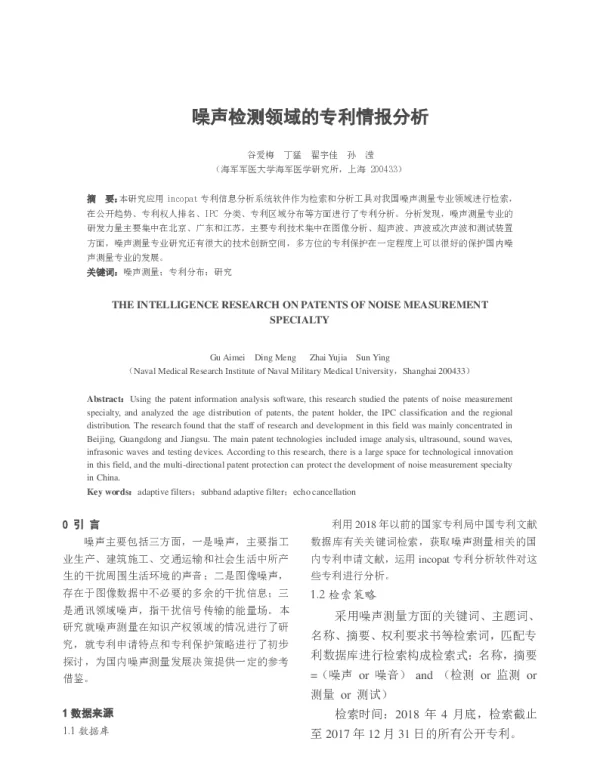 噪声检测领域的专利情报分析