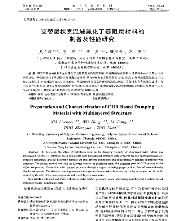 交替层状宽温域氯化丁基阻尼材料的制备及性能研究
