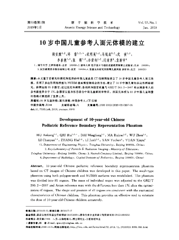 10岁中国儿童参考人面元体模的建立