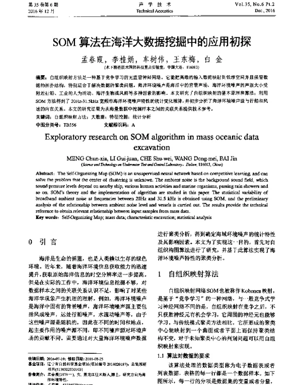 SOM算法在海洋大数据挖掘中的应用初探