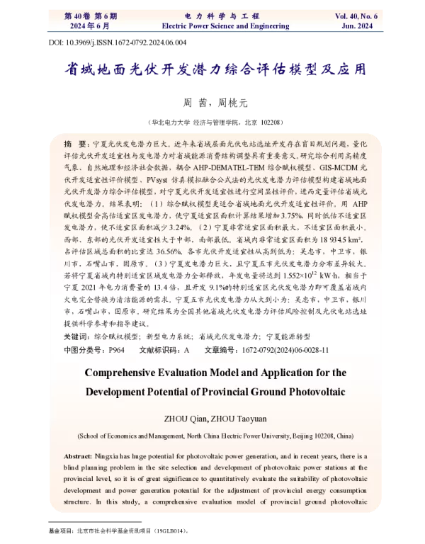 省域地面光伏开发潜力综合评估模型及应用