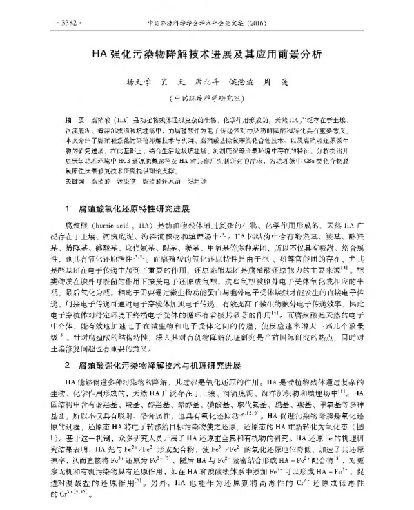HA强化污染物降解技术进展及其应用前景分析