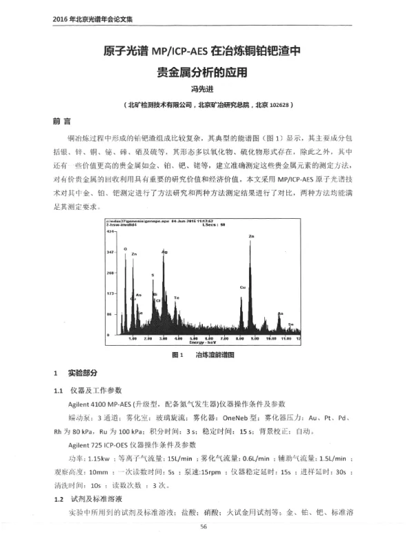原子光谱MPICP-AES在冶炼铜铂钯渣中贵金属分析的应用