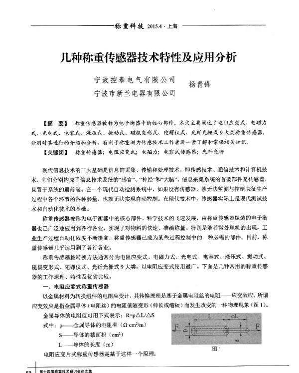 几种称重传感器技术特性及应用分析