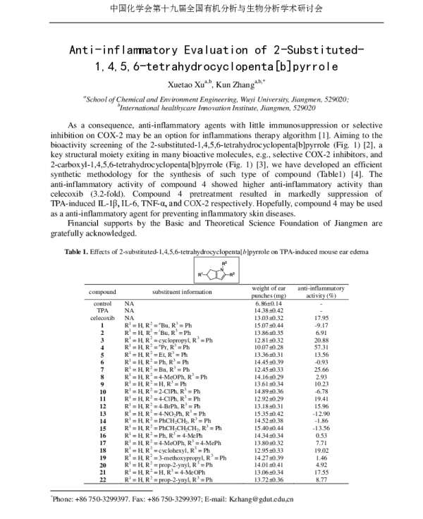Anti-inflammatoryEvaluationof2-Substituted-1456-tetrahydrocyclopenta[b]pyrrole