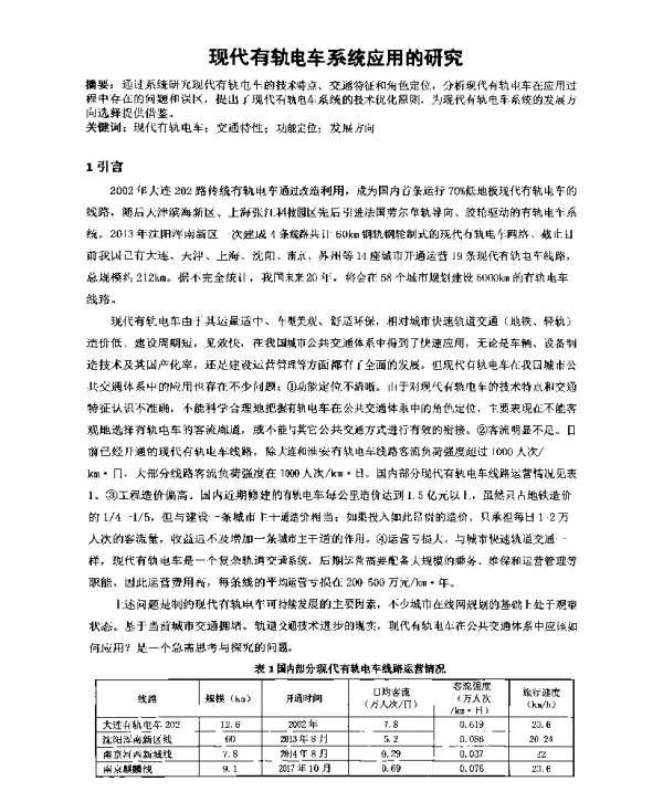 现代有轨电车系统应用的研究