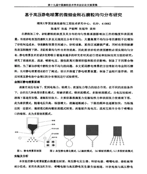 基于高压静电喷雾的微细金刚石磨粒均匀分布研究