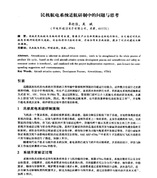 民机航电系统适航研制中的问题与思考