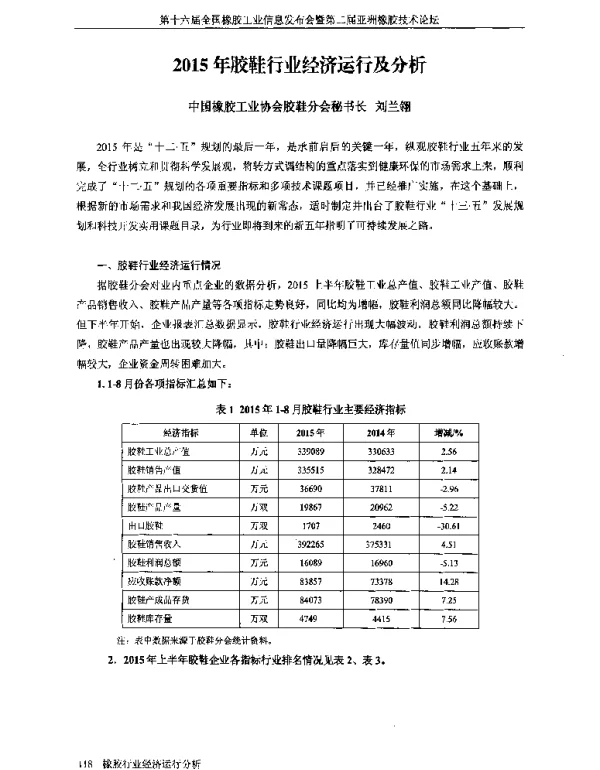 2015年胶鞋行业经济运行及分析