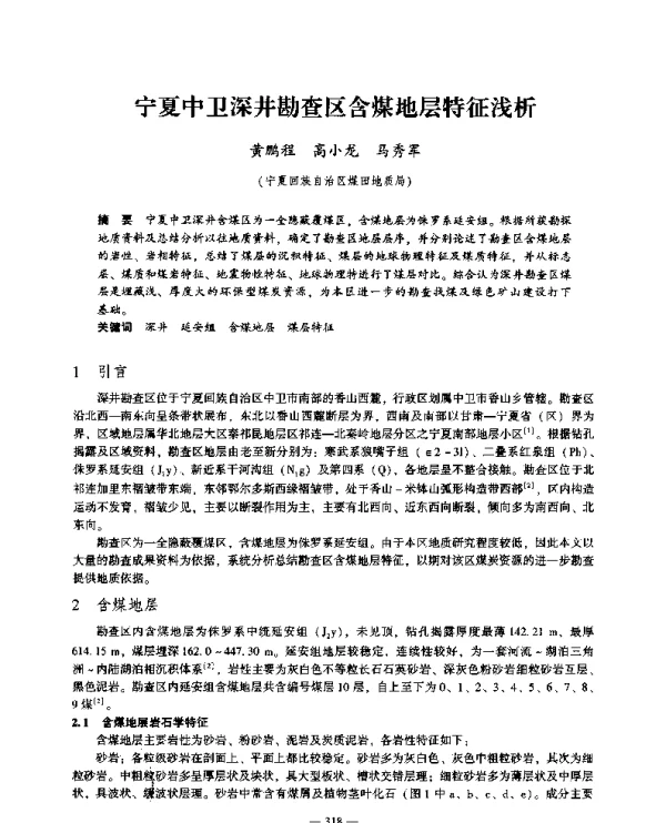 宁夏中卫深井勘查区含煤地层特征浅析