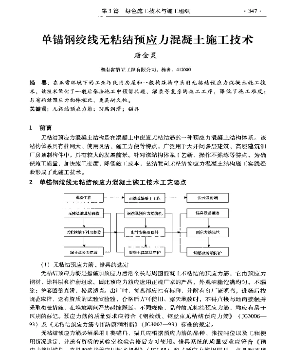 单锚钢绞线无粘结预应力混凝土施工技术