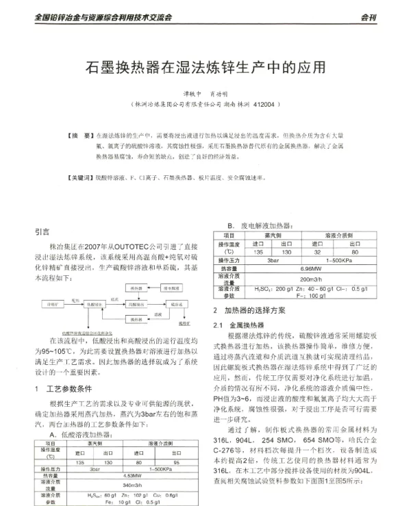 石墨换热器在湿法炼锌生产中的应用