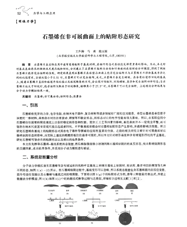 石墨烯在非可展曲面上的贴附形态研究